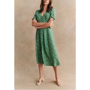 NWT Sézane Green Floral Vic Dress 8 40 Midi Sezane